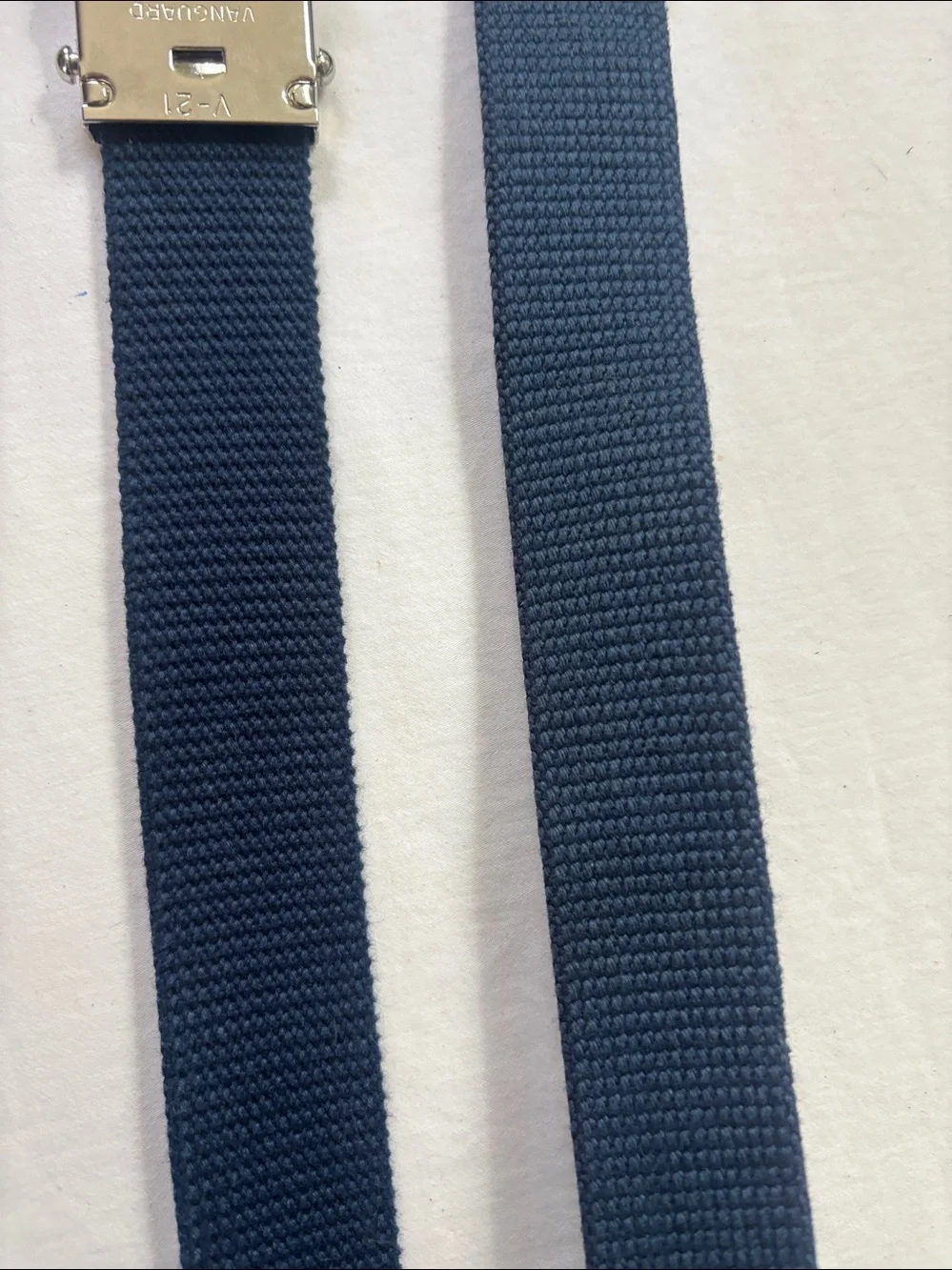 Navy Webbing Belt with Silver and Black Buckles